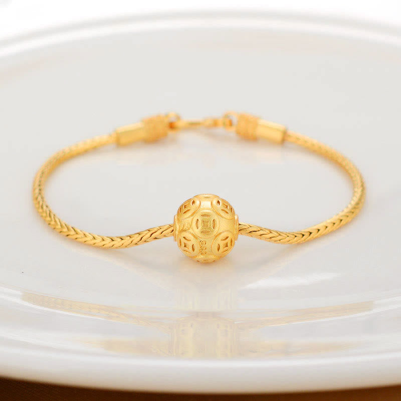 Nimara Ritual Tibetan 18K Gold Om Mani Padme Hum Lucky Koi Fish Fu Character Ingot Copper Coin Peace Bracelet