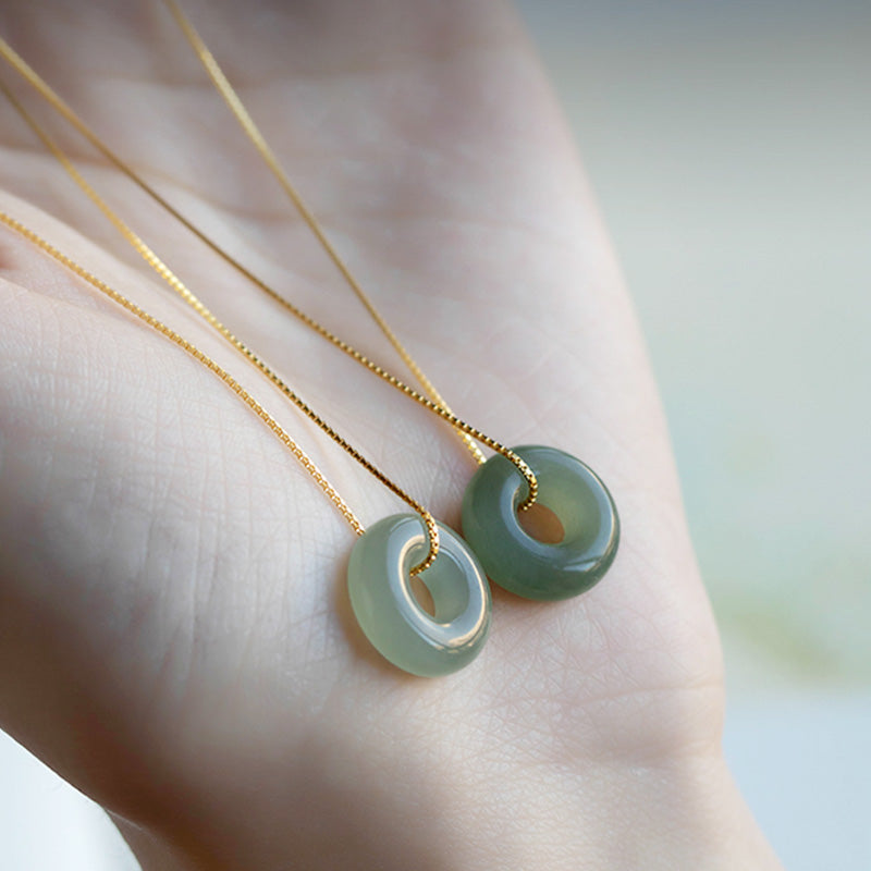 Nimara Ritual Natural Round Jade Peace Buckle Luck Abundance Necklace Pendant