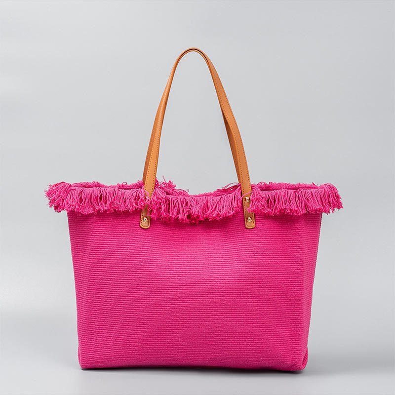 Nimara Ritual Large Capacity Solid Color Tassel Canvas Tote Shoulder Bag