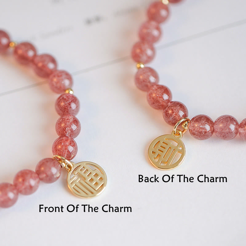 Nimara Ritual 14K Gold Plated Strawberry Quartz Fu Character Healing Charm Bracelet