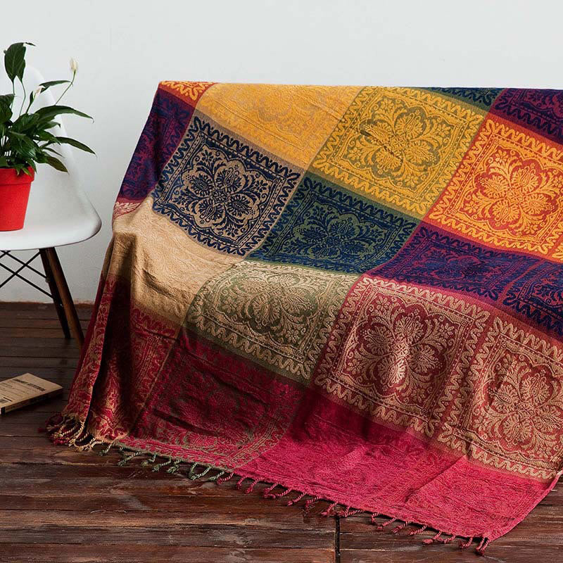 Nimara Ritual Tibetan Floral Pattern Hand-Dyed Craftsman Blanket