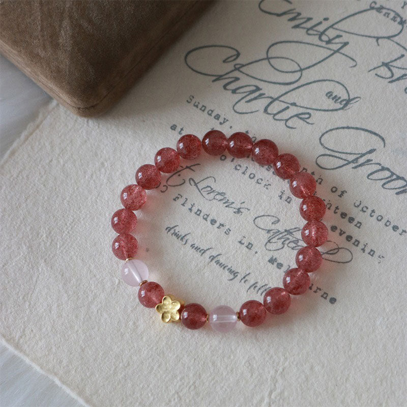 Nimara Ritual Natural Strawberry Quartz Peach Blossom PiXiu Attract Fortune Healing Bracelet