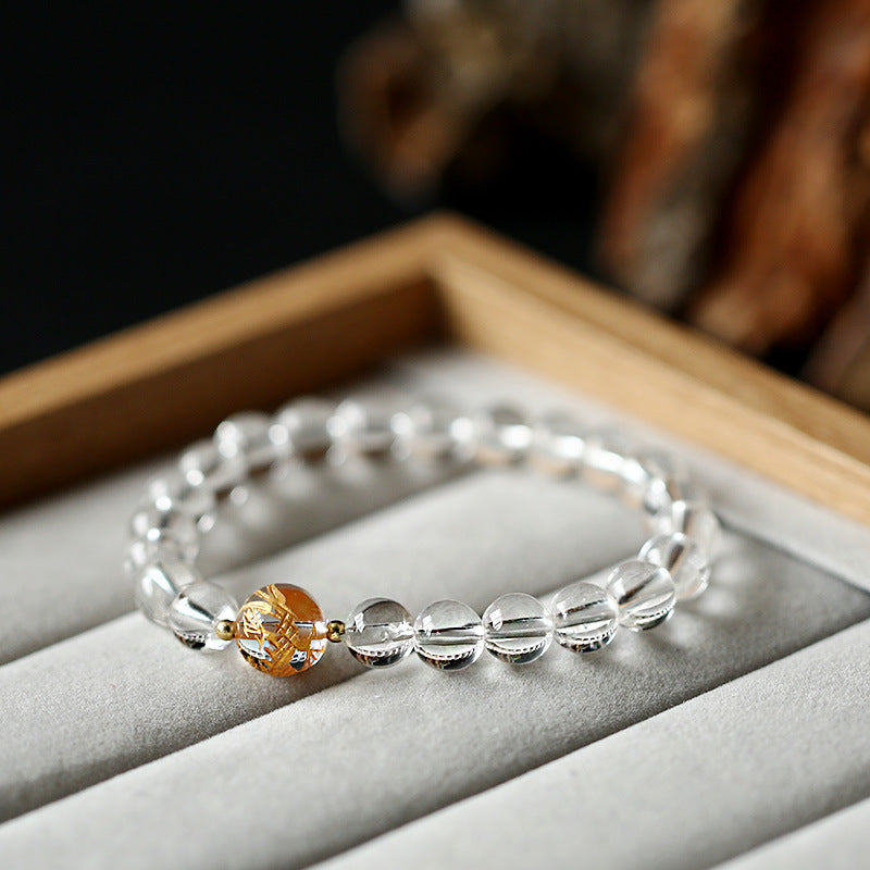 Nimara Ritual Natural Black Obsidian White Crystal Black Onyx Dragon Strength Bracelet