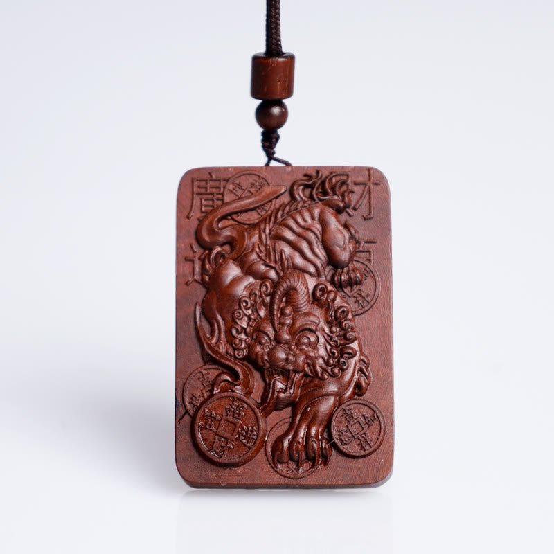 Nimara Ritual Natural Lightning Struck Jujube Wood PiXiu Copper Coin Good Fortune Necklace Pendant