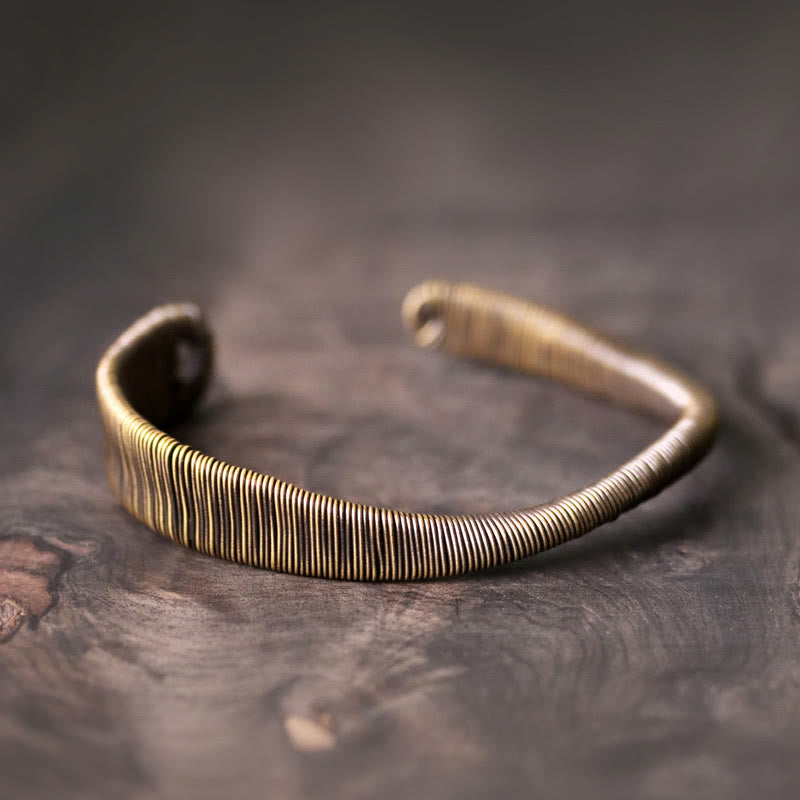 Nimara Ritual Simple Design Wrapped Brass Copper Luck Wealth Adjustable Cuff Bracelet