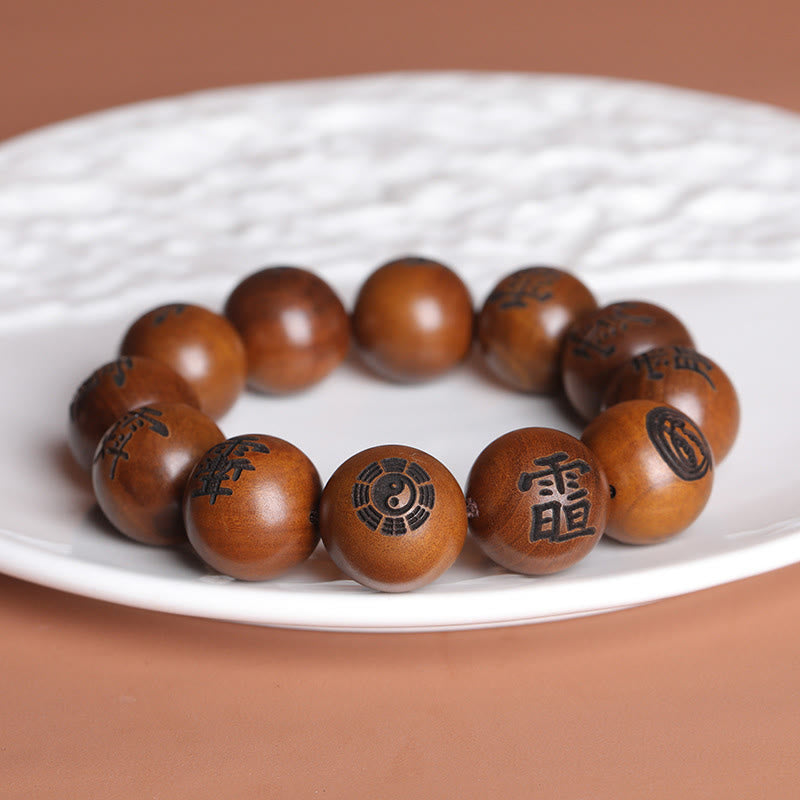 Nimara Ritual Lightning Struck Jujube Wood Yin Yang Bagua Taoist Taboo Characters Engraved Protection Bracelet