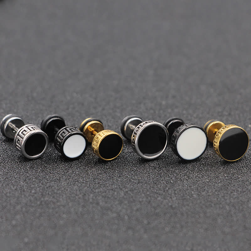 Nimara Ritual Cool Men Titanium Steel Balance Round Stud Earrings