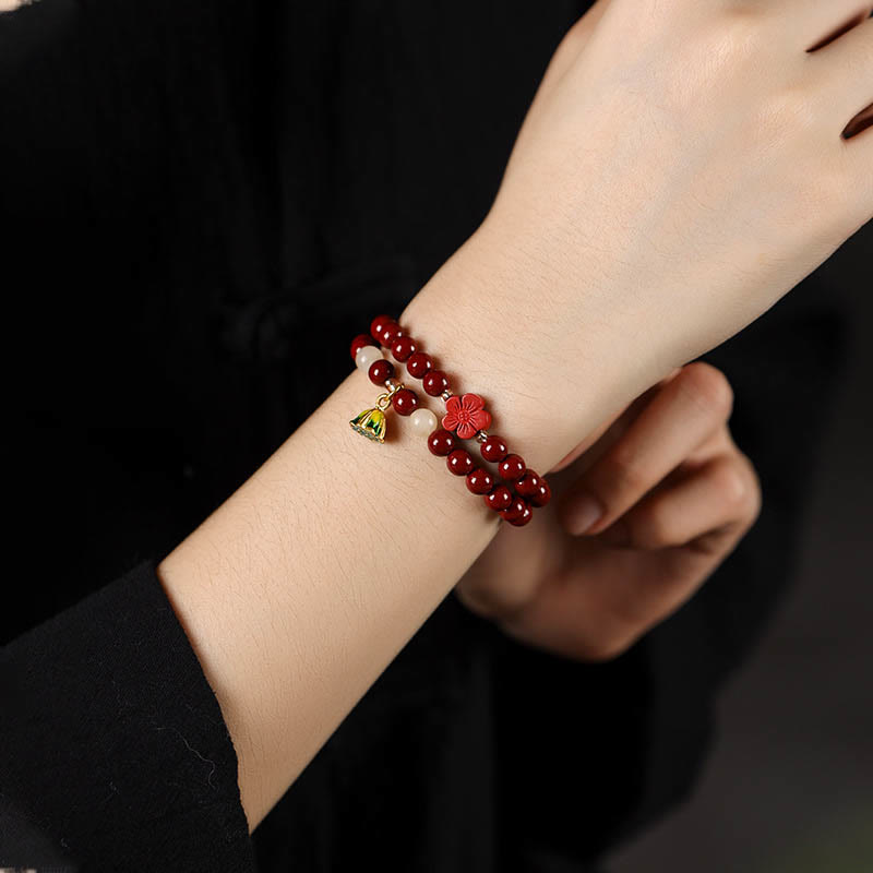 Nimara Ritual Cinnabar Lotus Charm Double Wrap Blessing Bracelet