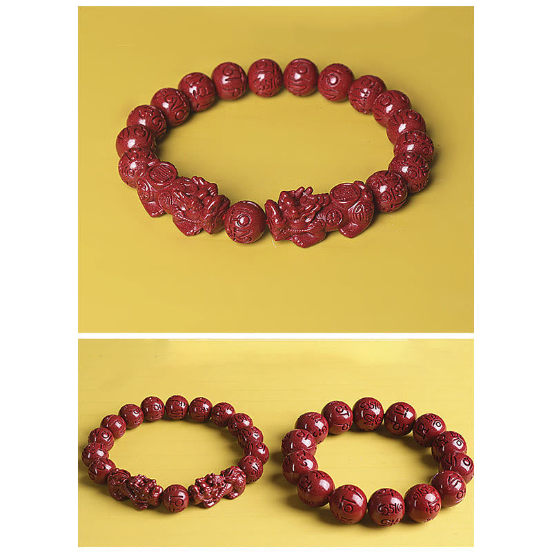 Nimara Ritual Natural Double PiXiu Cinnabar Om Mani Padme Hum Wealth Luck Bead Bracelet