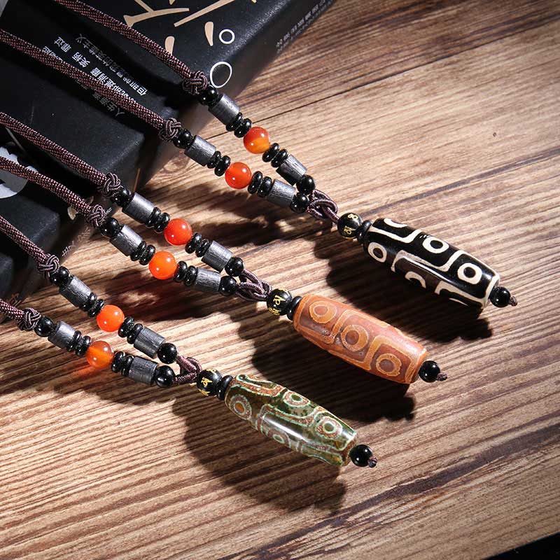 Nimara Ritual Tibetan Nine-Eye Dzi Bead Wealth Necklaces & Pendants