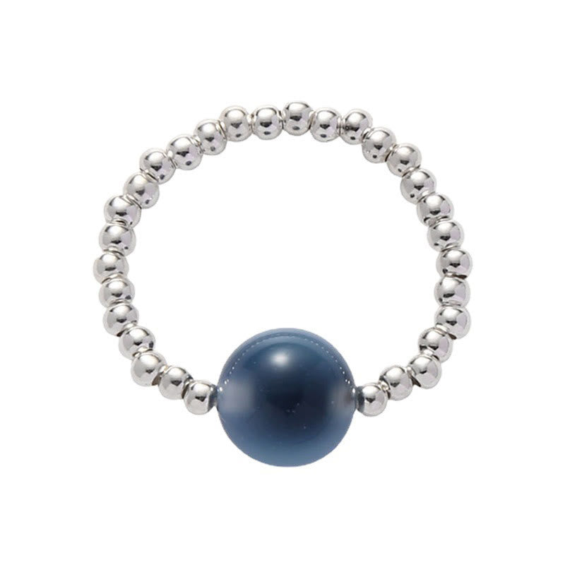 Nimara Ritual 925 Sterling Silver Blue Candy Agate Healing Bead Ring