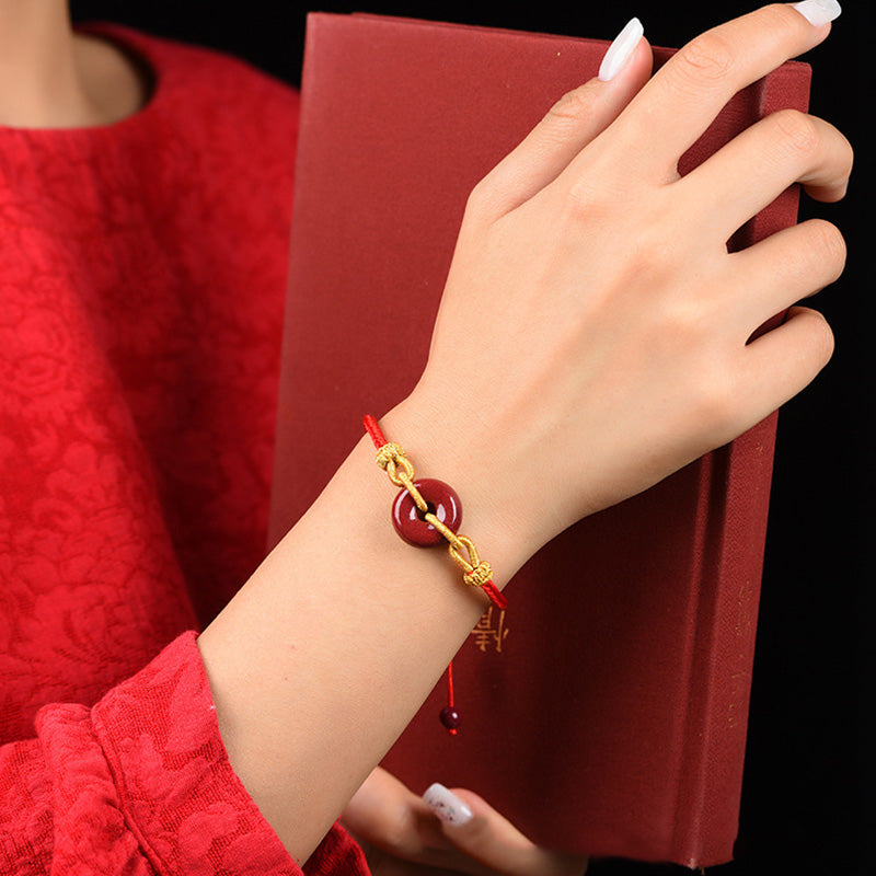 Nimara Ritual Handmade Cinnabar Peace Buckle Blessing Braided Rope Bracelet