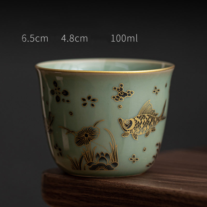 Nimara Ritual Butterfly Flower Lotus Koi Fish Plum Blossom Ceramic Teacup Kung Fu Tea Cup 100ml