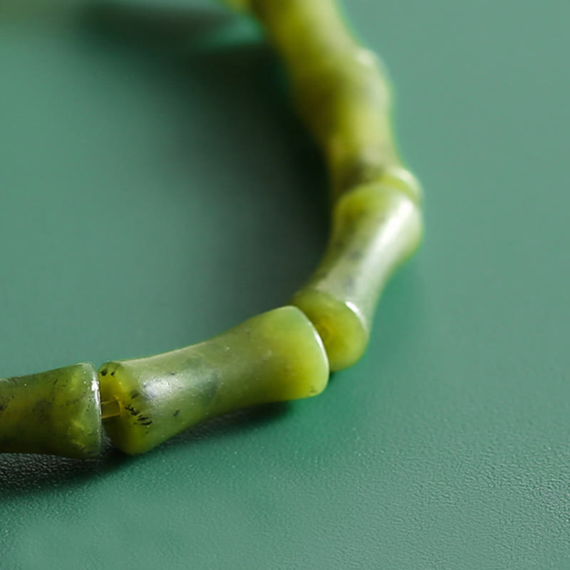 Nimara Ritual Green Bamboo Jade Pattern Luck Abundance Bracelet