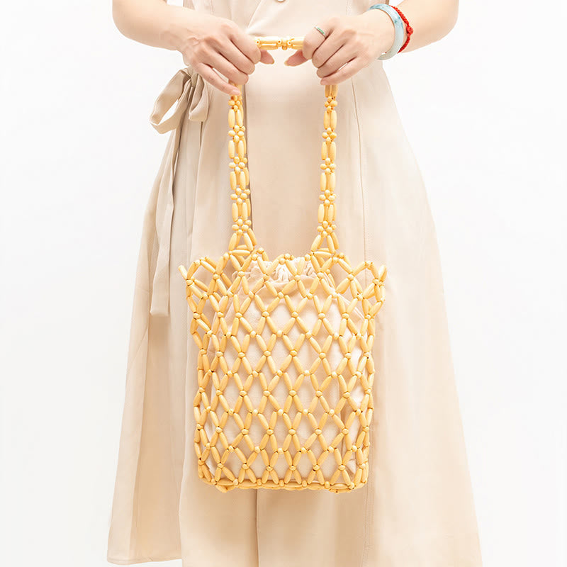 Nimara Ritual Hand-woven Wooden Beads Shoulder Bag Handbag