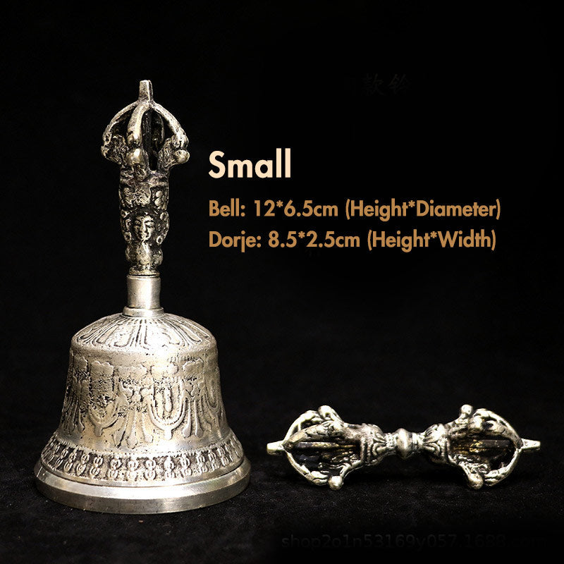 Nimara Ritual Tibetan Meditation Bell and Vajra Dorje Copper Decoration Set