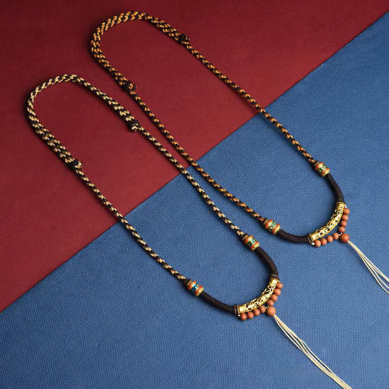 Nimara Ritual Tibetan Handmade King Kong Knot Om Mani Padme Hum Prayer Wheel String Necklace Pendant