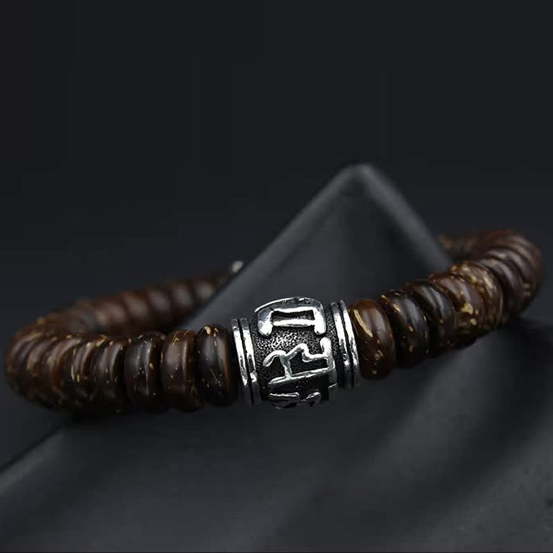 Nimara Ritual Natural Tibetan Coconut Shell Om Mani Padme Hum Positive Bracelet