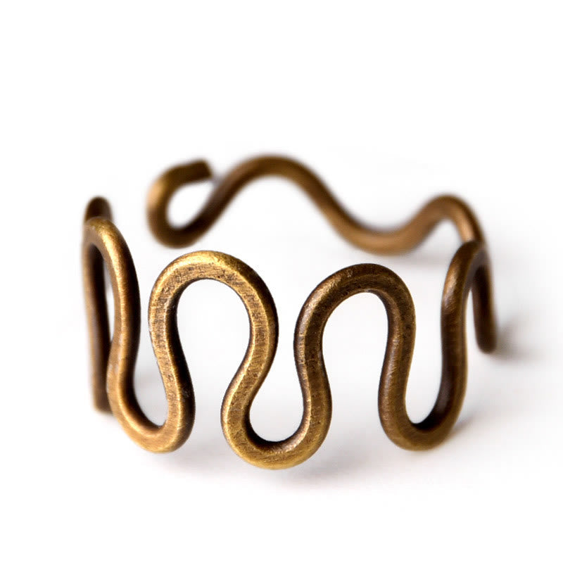 Nimara Ritual Simple Curved Brass Design Copper Luck Wealth Adjustable Ring
