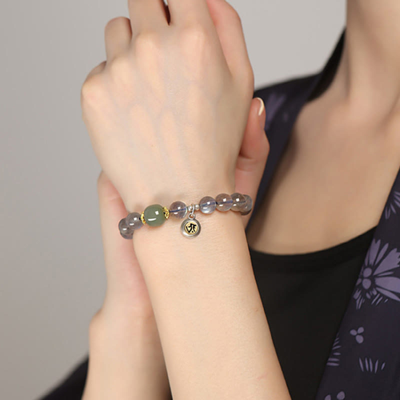 Nimara Ritual Chinese Zodiac Natal Buddha 925 Sterling Silver Natural Moonstone Hetian Jade Positive Bracelet
