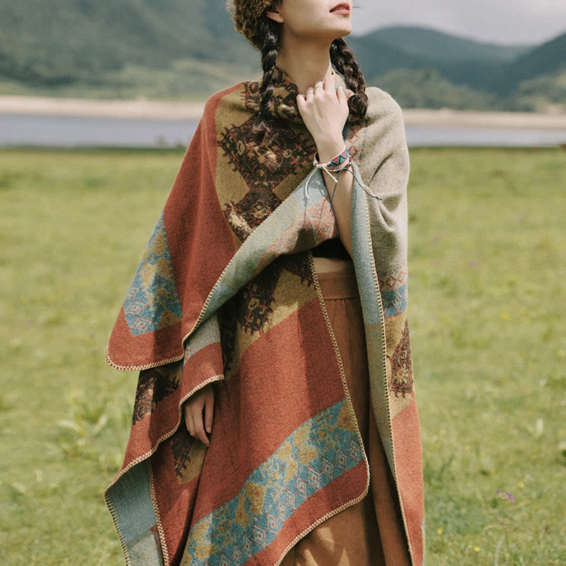 Nimara Ritual Tibetan Shawl Diamond Pattern Winter Warm Cloak Scarf