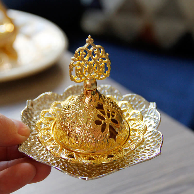 Nimara Ritual Gold Leaf Coaster Spiritual Mini Alloy Metal Incense Burner