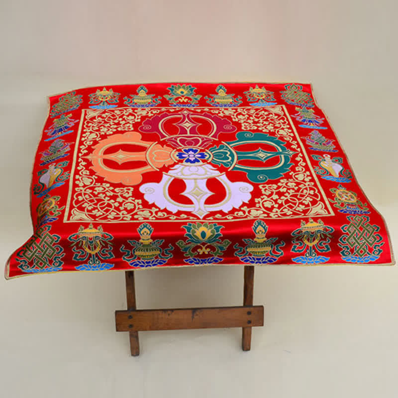 Nimara Ritual Flower Endless Knot Prayer Altar Mat Healing Meditation 8 Auspicious Symbols Mat Table Runner