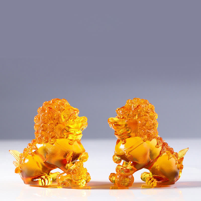 Nimara Ritual Handmade Liuli Crystal Lion Art Piece Strength Home Office Decoration