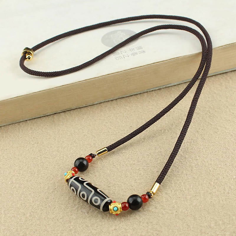 Nimara Ritual Tibetan Nine-Eye Dzi Bead Protection Blessings String Necklace Pendant