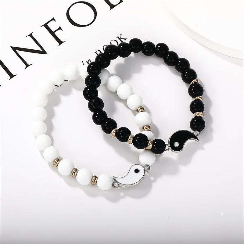 Nimara Ritual 2Pcs Black Onyx White Turquoise Bead Yin Yang Protection Couple Bracelet