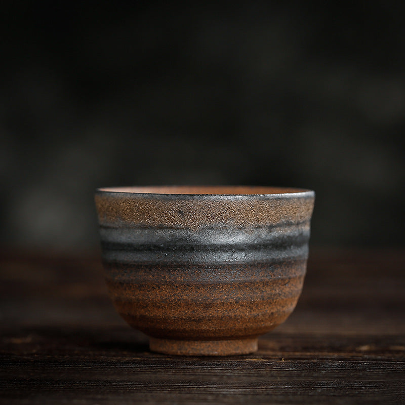Nimara Ritual Simple Brown Striped Texture Ceramic Teacup Kung Fu Tea Cup Bowl