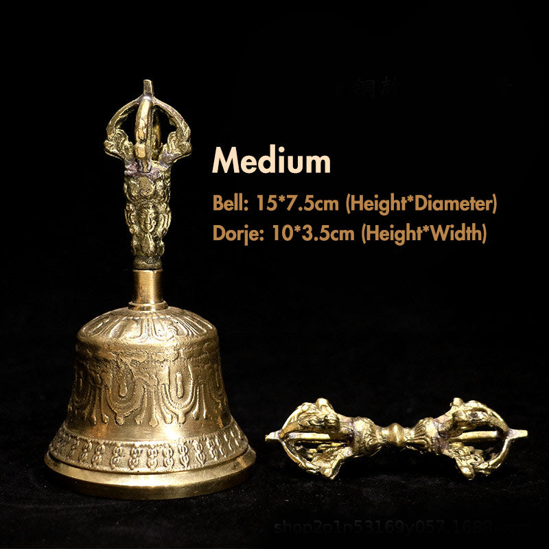 Nimara Ritual Tibetan Meditation Bell and Vajra Dorje Copper Decoration Set