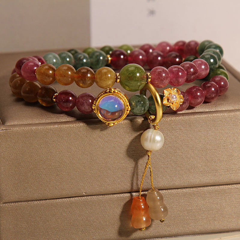 Nimara Ritual Multicolored Tourmaline Positive Double Wrap Gourd Charm Bracelet