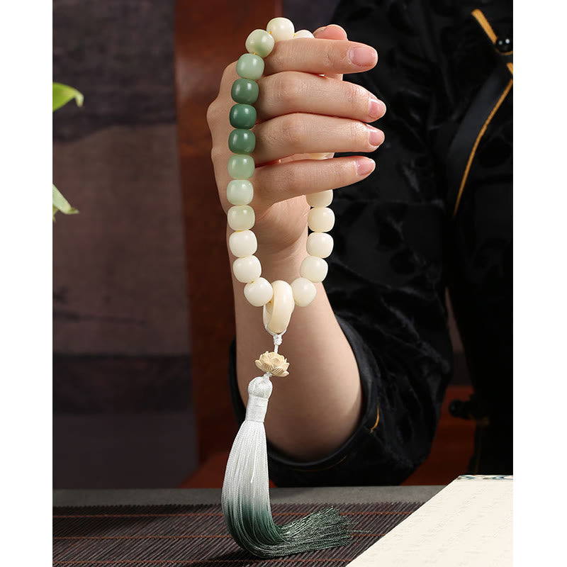Nimara Ritual Natural Gradient Bodhi Seed Fortune Money Bag Lotus Wisdom Tassel Wrist Mala
