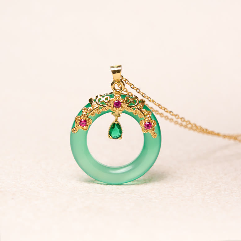 Nimara Ritual Green Chalcedony Peace Buckle Design Strength Necklace Pendant
