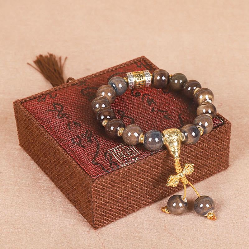 Nimara Ritual Tibet Om Mani Padme Hum Prayer Wheel Dorje Vajra Engraved Glass Bead Wisdom Bracelet