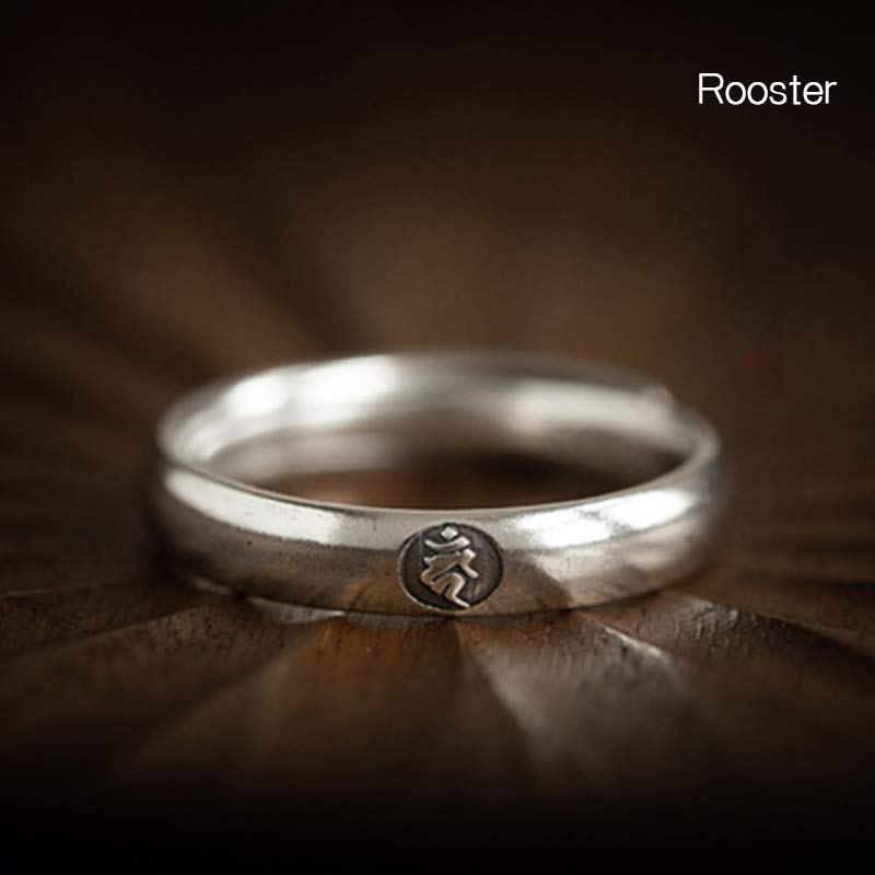 Nimara Ritual 925 Sterling Silver Chinese Zodiac Natal Buddha Blessing Couple Ring