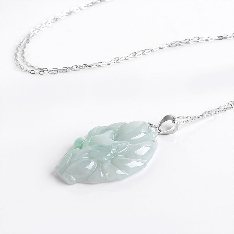 Nimara Ritual Natural Jade Nine Tailed Fox Prosperity Titanium Steel Chain Necklace Pendant