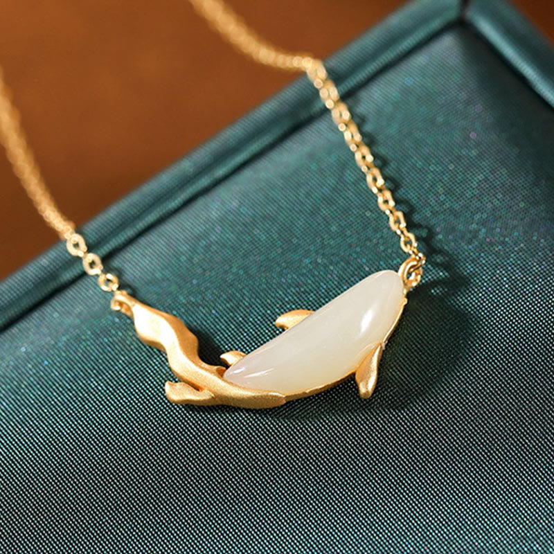 Nimara Ritual 925 Sterling Silver White Jade Dolphin Luck Necklace Pendant