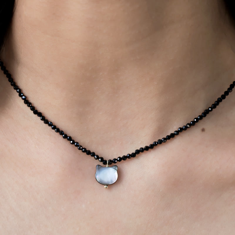Nimara Ritual Black Spinel Cute Cat Motivate Choker Necklace