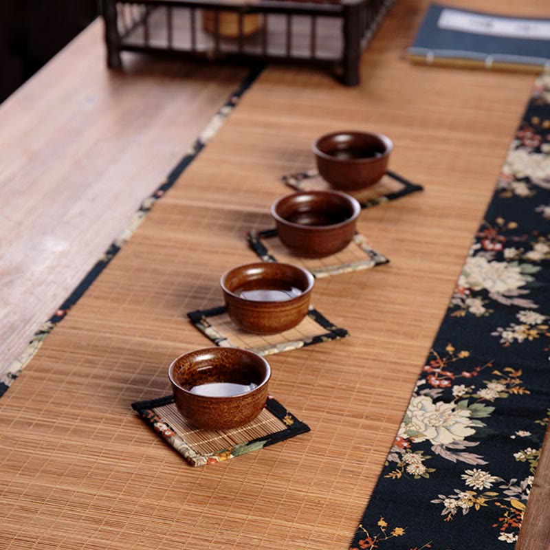 Nimara Ritual Vintage Peony Flower Blossom Bamboo Cup Mat Pad Tea Cup Coaster Kung Fu Tea Mat