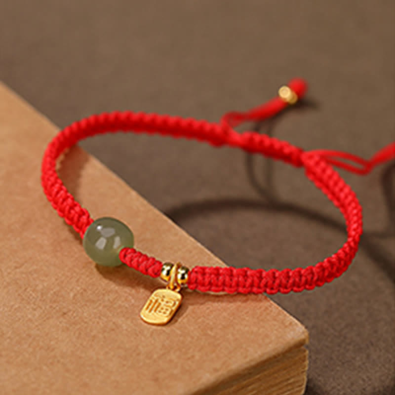 Nimara Ritual 925 Sterling Silver Hetian Jade Blessing Wealth Red String Bracelet