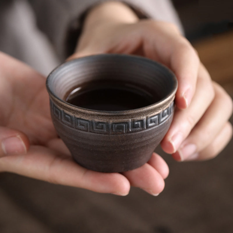 Nimara Ritual Simple Brown Striped Texture Ceramic Teacup Kung Fu Tea Cup Bowl
