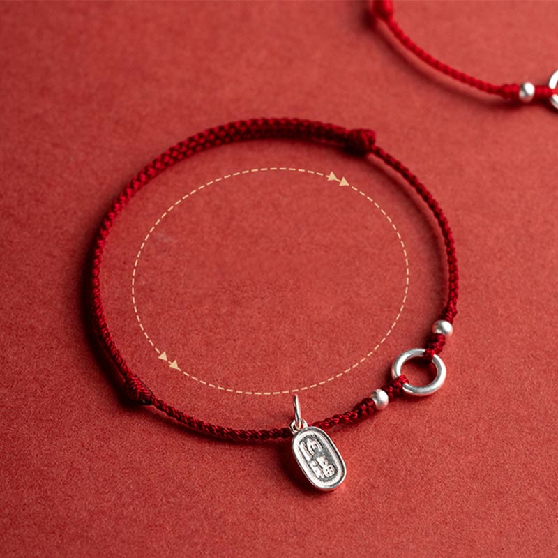 Nimara Ritual 925 Sterling Silver Lucky Fortune Peace Joy Lotus Peace Buckle Red String Bracelet