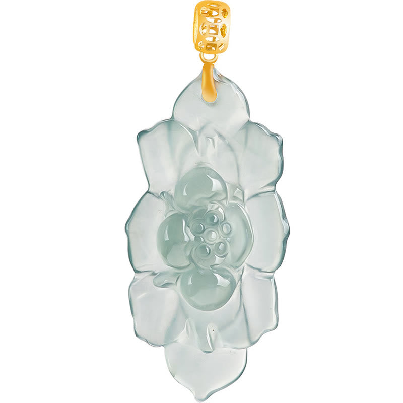 Nimara Ritual Natural Jade Lotus Pattern Prosperity Titanium Steel Chain Necklace Pendant