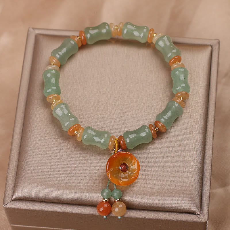 Nimara Ritual Natural Jade Bamboo Flower Pattern Luck Bracelet