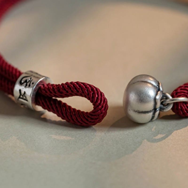 Nimara Ritual 925 Sterling Silver Tibetan Handmade Om Mani Padme Hum Persimmon Charm Luck Protection Braided Bracelet