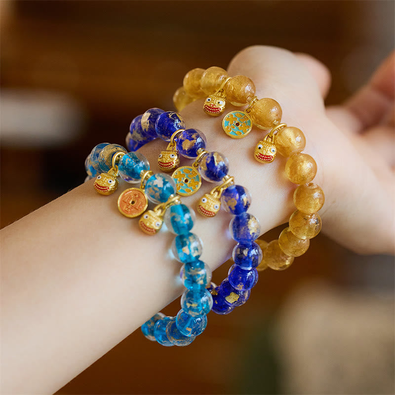 Nimara Ritual Gold Swallowing Beast Copper Coin Good Luck Charm Liuli Glass Bead Fortune Bracelet