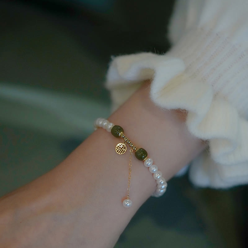 Nimara Ritual Natural Pearl Hetian Jade Happiness Wisdom Bead Bracelet