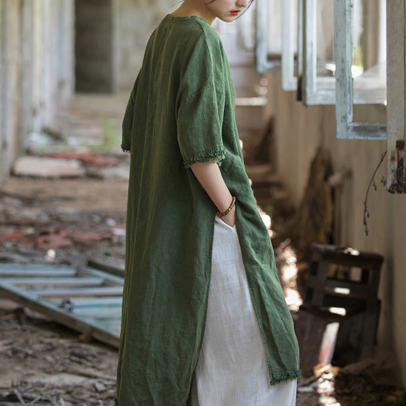 Nimara Ritual Ramie Linen Split Hem Top Women's Half Sleeve T-Shirts